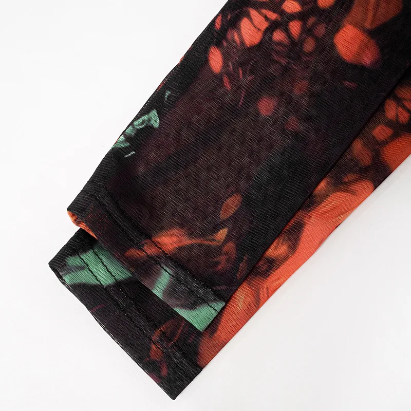 Body Sexy Tie Dye, lencería, corsé de manga larga, Top para mujer, traje Rave de una pieza, lencería ceñida femenina, corpiño transparente