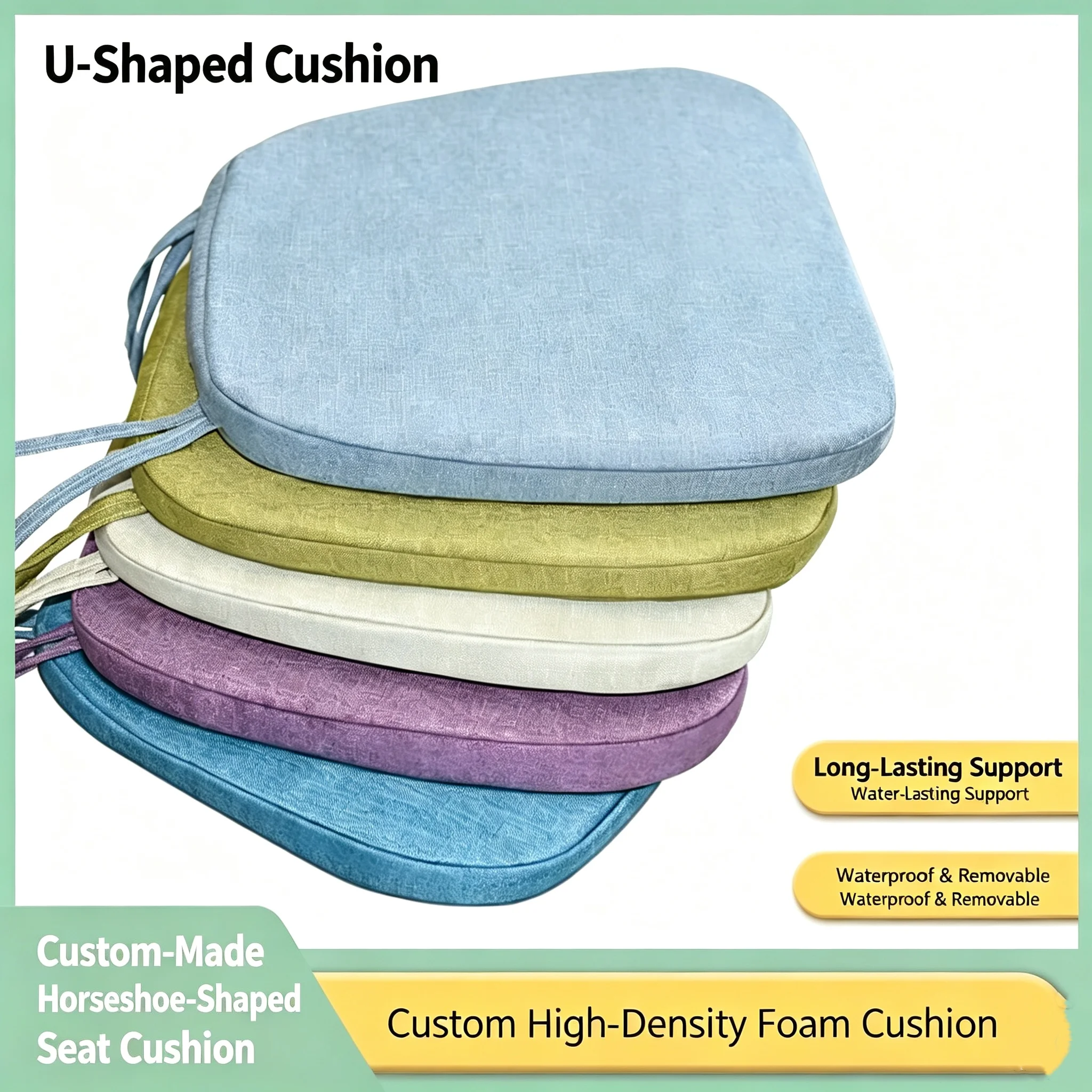 D‑Shaped Dining Chair Cushion Pad with Ties,Anti‑Slip Thick Seat Cushion for Kitchen,Office,Garden,Computer Chair,Customizable