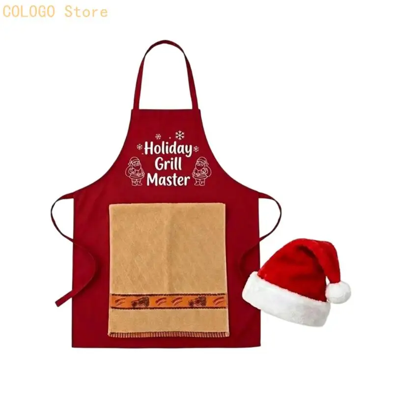 Fabric Kitchen Apron with Red Holiday Print, Neat Sewing and Front Clothing Coverage for Baking and Light Gardening Tasks D0LD