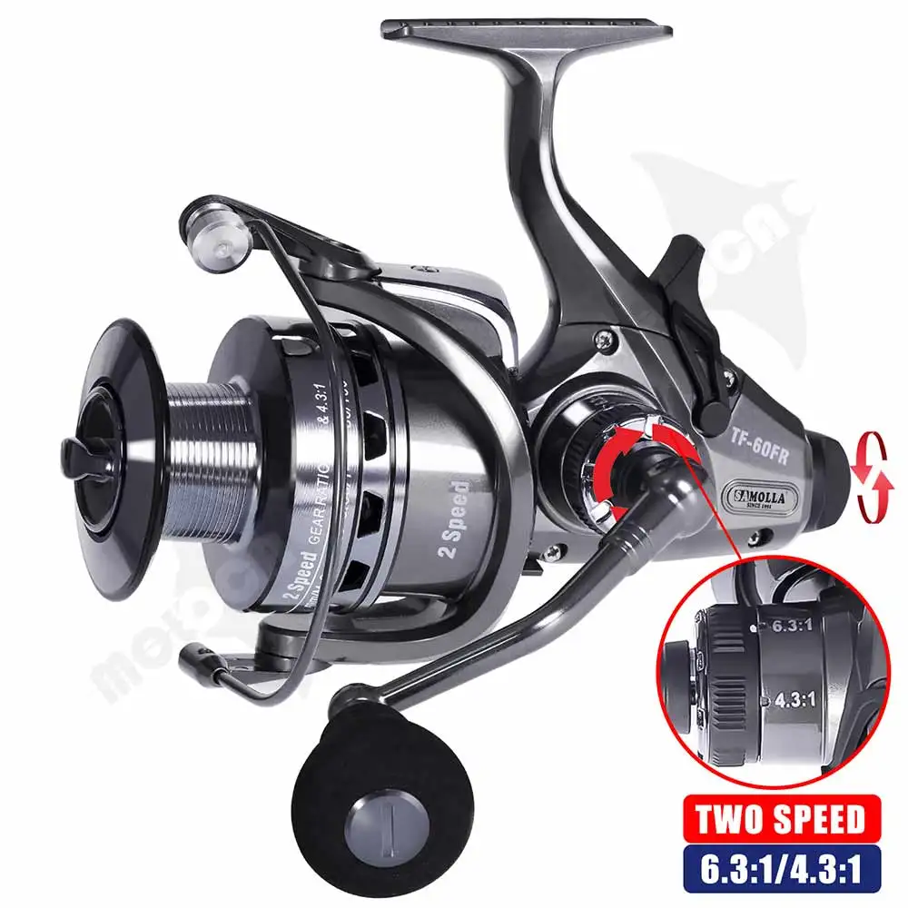 Double Brake Fishing Reel Spinning Two Speed 6.3:1/4.3:1 Drag 20kg Coil Open Face Carretilha De Pesca Carp Molinete Equipament