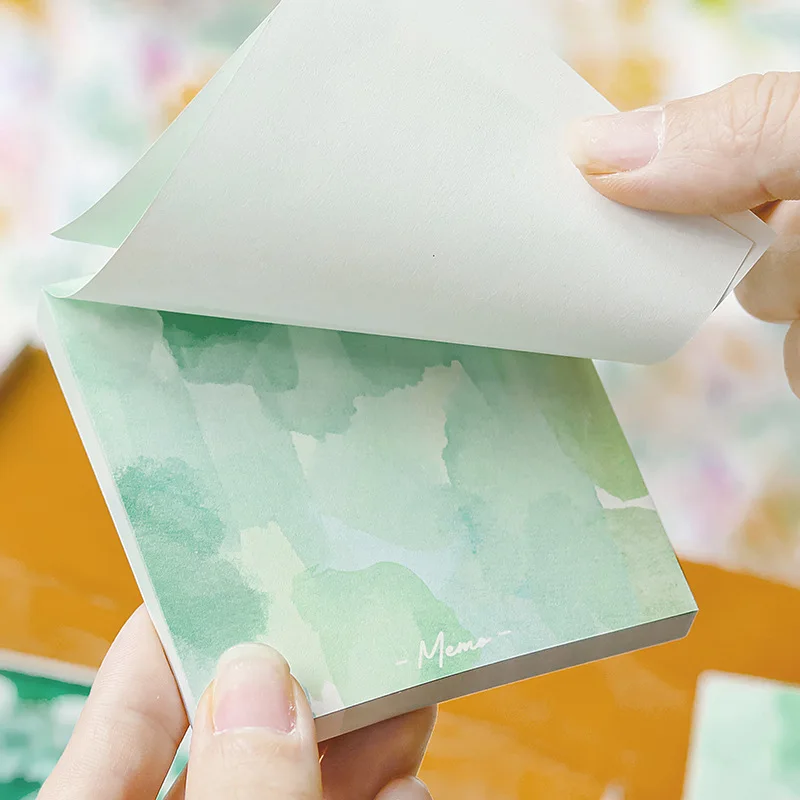 100 Pcs Memo Pad Colored Non-Sticky Notes Watercolor Scrapbook Paper Assorted Pink Blue Watercolor Print Card Stock Paper