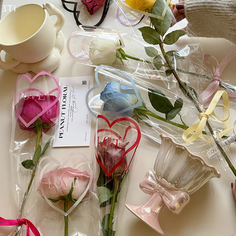 50 pezzi di carta da regalo per bouquet singolo, sacchetto per imballaggio regalo in cellophane trasparente, sacchetti per imballaggio per fioristi, matrimoni, feste di compleanno