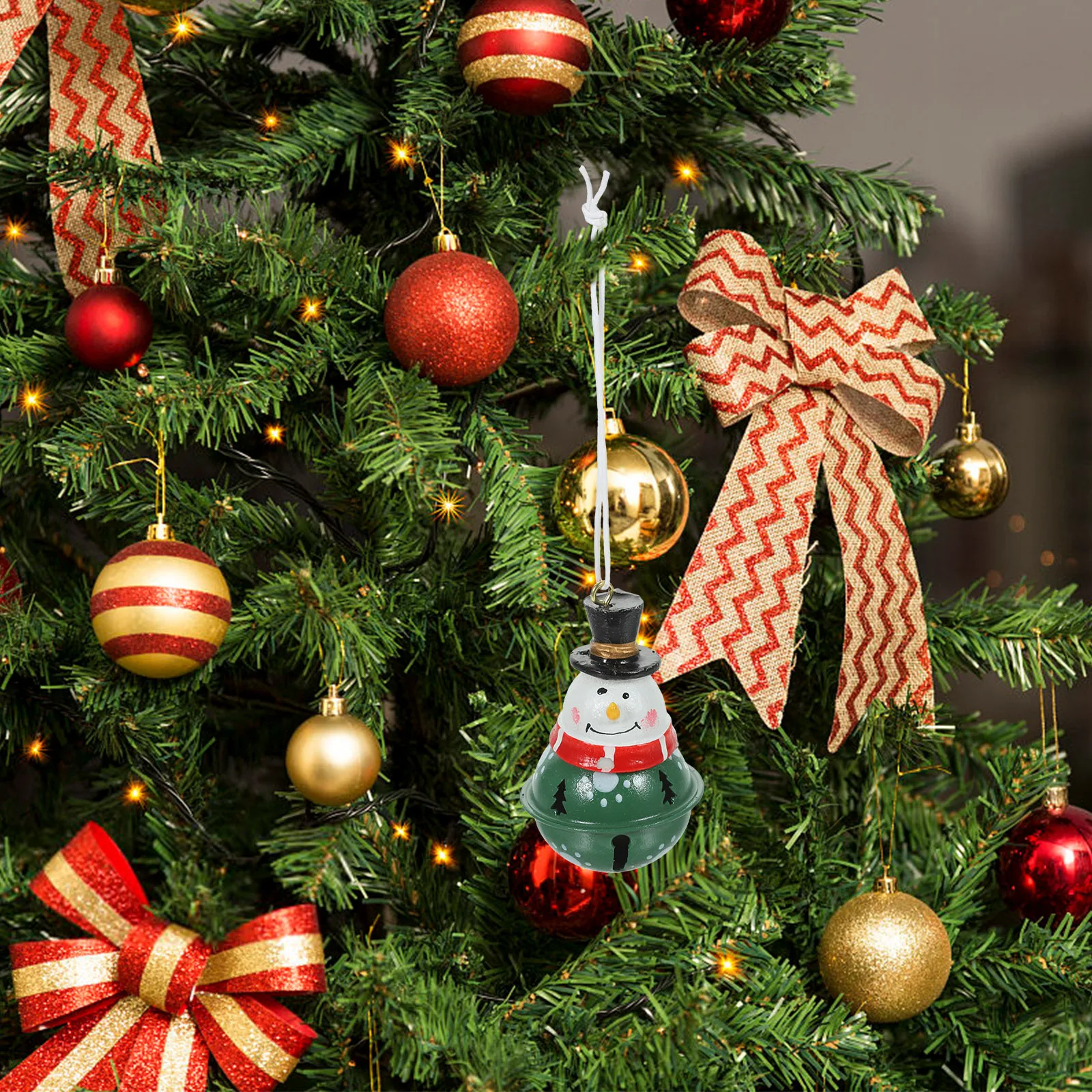 

Christmas Tree Hanging Ornament Hand-Painted Bell Pendant Lightweight Iron Resin Decoration Weather-Resistant Xmas Festival