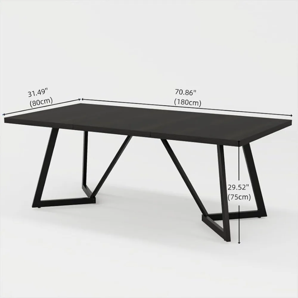 70.87-Inch Large Dining Table for 4-6, Modern Black Dining Room Table with Metal Frame, Rectangular Kitchen Dinner