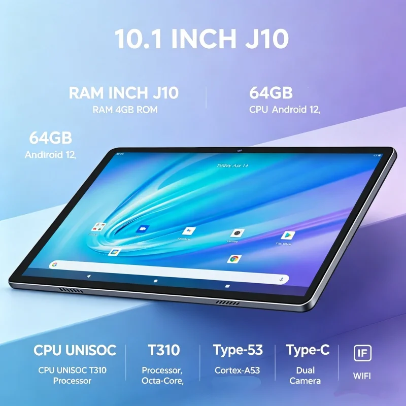 Big Sales 10.1 INCH T10 Type-C J10 Android 12 Tablet PC 4GB RAM 64GB ROM UNISOC T310 CPU Octa-Core 1.4GHz