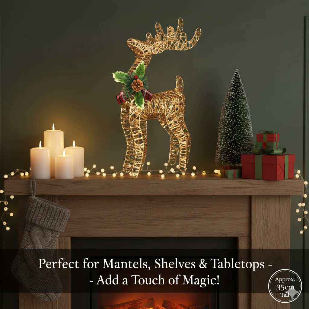 

Golden Iron Reindeer Ornament Lighted Christmas Elk Decoration for Garden Yard Home Tree Scene Display New Year Holiday Decor