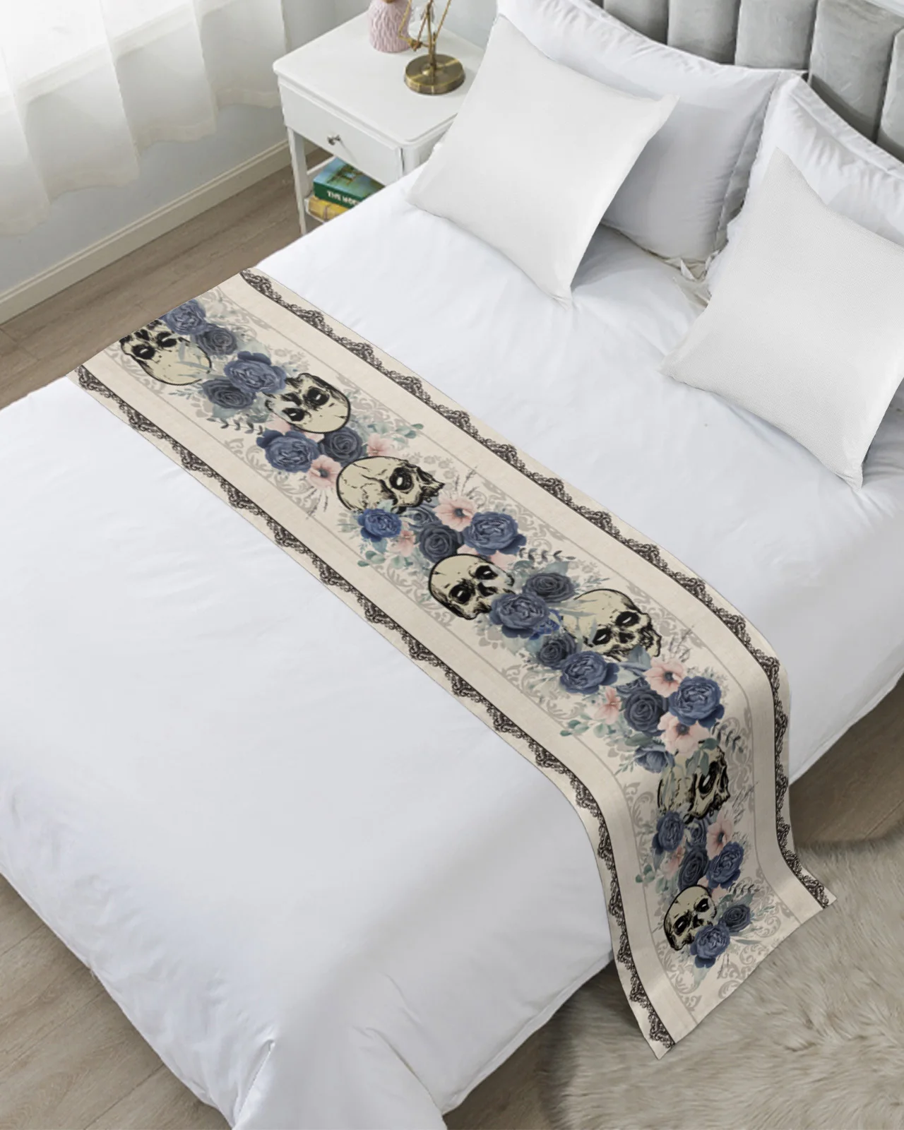 

Цветок на Хэллоуин Skull Soft Bed Runner Home праздничный декор для обеденного стола Bed Flag Свадебная спальня