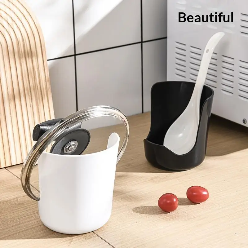 Cremefarbener, rutschfester Keramik-Spatelhalter, hitzebeständig, minimalistisches Topfdeckel-Aufbewahrungsregal, Wasserschale, Suppenlöffelhalter für den Schreibtisch – Detail 7