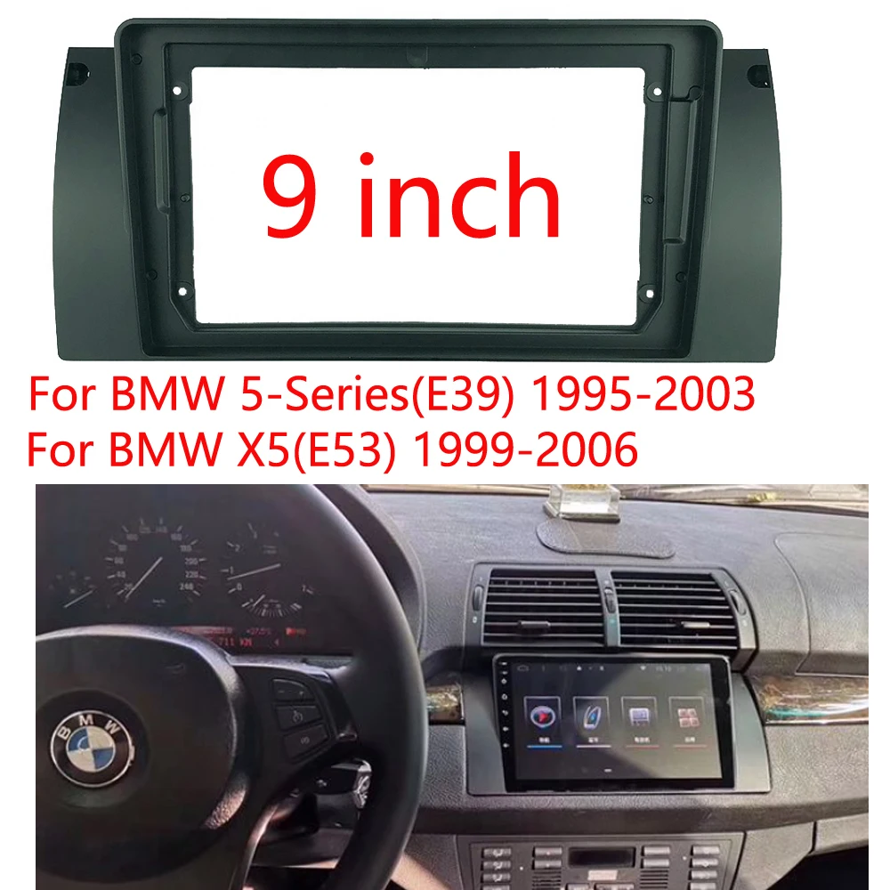 

Car Radio Fascias Frame For BMW 5 Series E39 X5 E53 M5 9 inch 2DIN Stereo Panel Wiring Harness Power Cord Cable Canbus Decoder