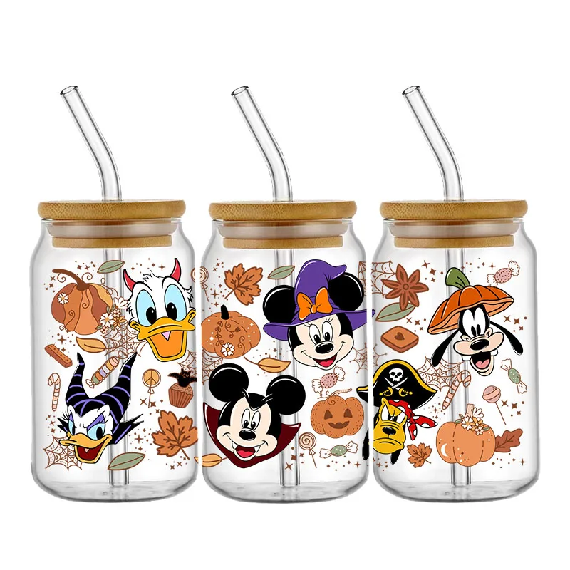 Disney Horron UV DTF Wrap para vidrio libre de 16oz, pegatina 3D para Halloween, DIY