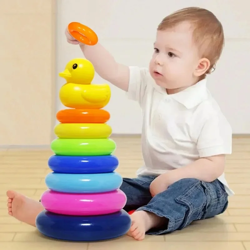 Montessori Stacking Toys for Babies 0 12M Rainbow Ring Stacker Baby Stacking Tower for Toddlers Educational Learning Sensory Toy