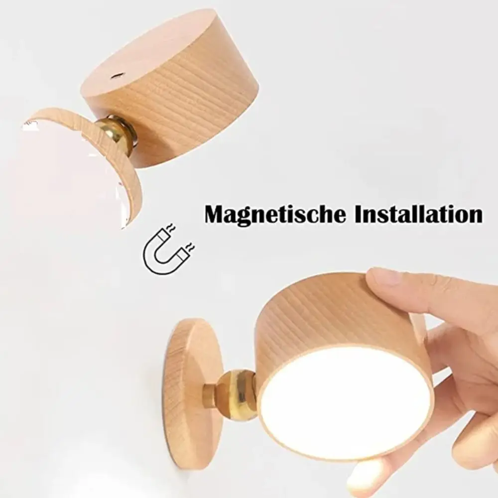 360 Rotating Wooden Wall Mounted Lamp Dimmable Magnetic Mountin LED Wall Sconce Double-sided Touch Control Magnetic Night Light