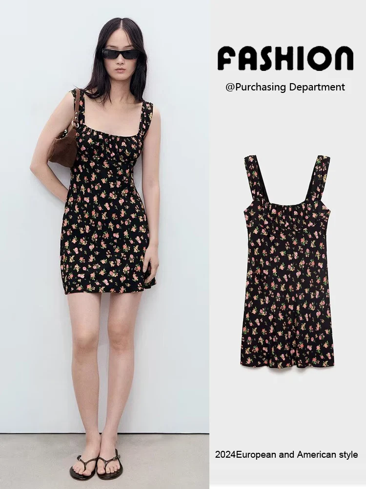 

Summer New Arrival Women's Svel Square Collar ter A-Line ort Printed Dr High Waist Floral Print Par Dr
