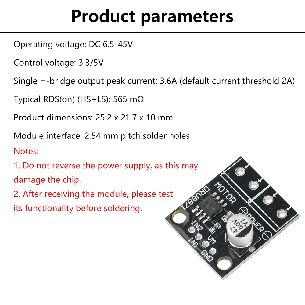 DC 6,5-45V H-Brücken-Motorsteuermodul 3,6A Bürstenmotor-Controller PWM 10A für DIY-Roboter – Detail 13