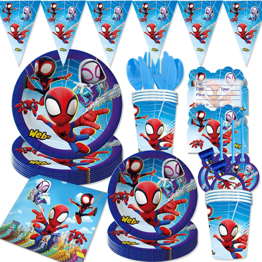 

HOTToys Spiderman And Friend Kild Birthday Party Disposable Tableware Paper Plate Cup Napkin For Kids Party Decoration Supplies