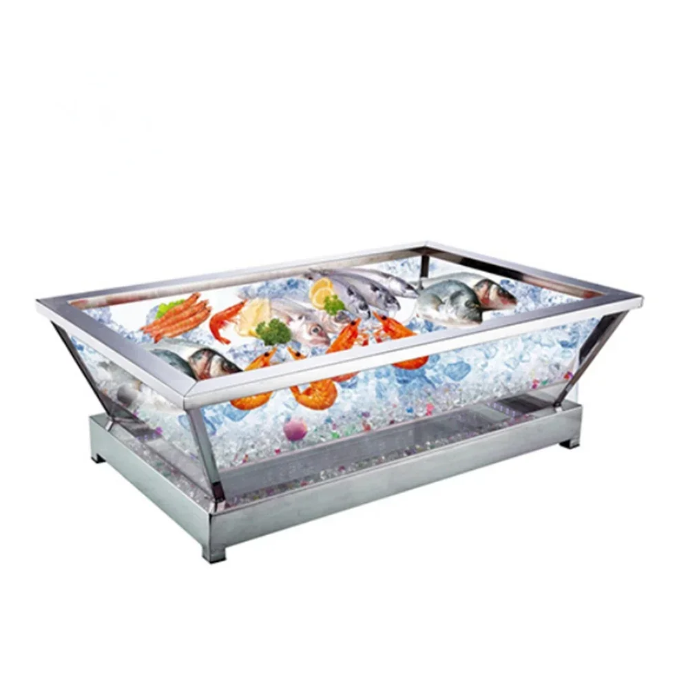 cross-border display freezer showcase rectangle dessert display stand with lights stainless