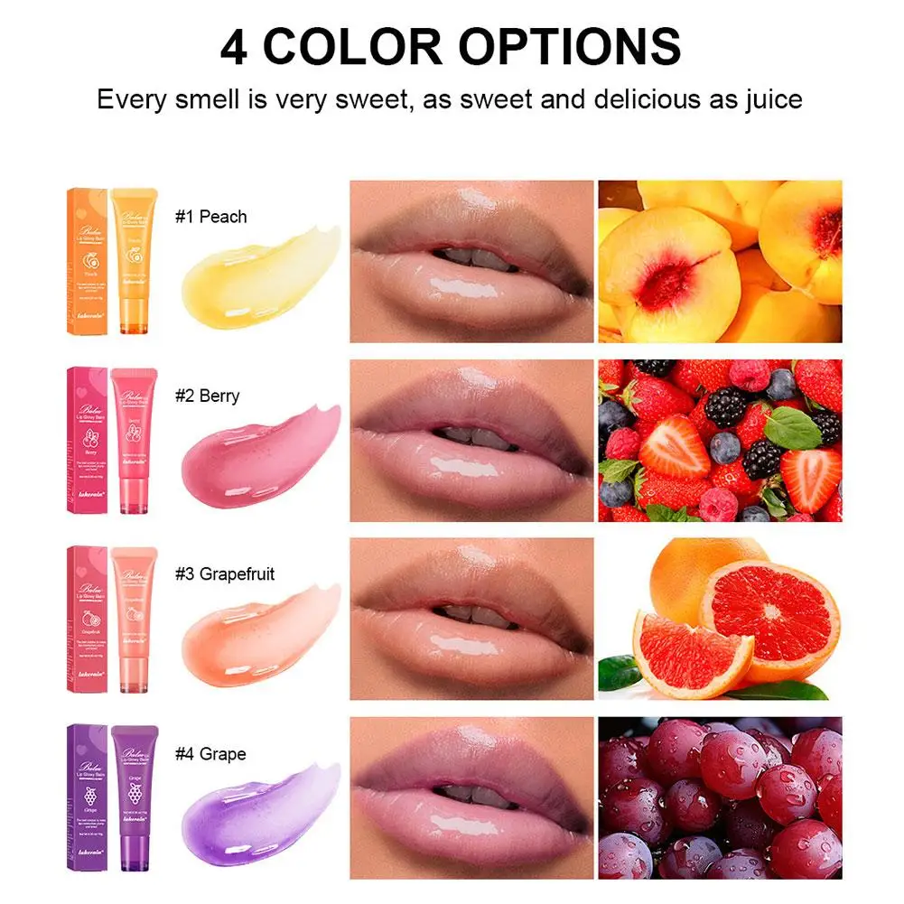 Óleo labial de frutas para brilho labial esfoliado, bálsamo pêssego amarelo, óleo labial brilhante, laranja hidratante, laranja nutre, fruta fofa