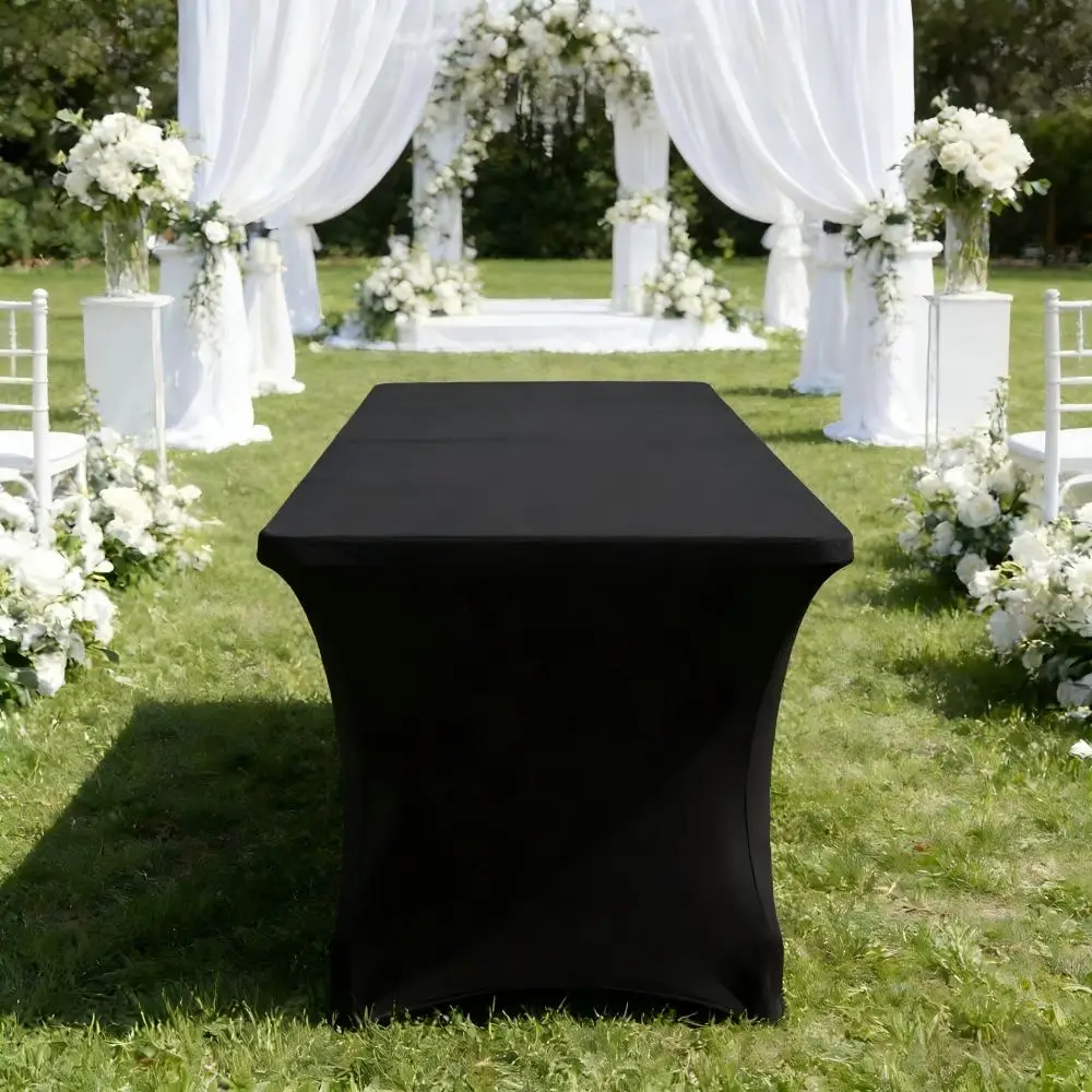 Großhandel schwarze einfarbige verdickte rechteckige Tischdecke elastische Tischdecke für Hotel Restaurant Hochzeit Bankett Dekoration – Detail 11