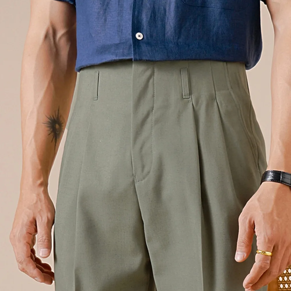 

Двойные плиссированные мужские прямые повседневные голливудские деловые брюки в стиле ретро, брюки, костюм Pantalon Homme, мужские брюки в социальном стиле, официальные брюки