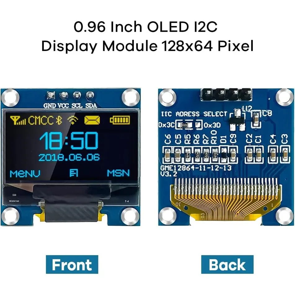 หน้าจอแสดงผล OLED ขนาด0.96 "นิ้ว I2C IIC 128x64 SS - D - 1306 3.3V-5V สีน้ำเงิน/น้ำเงินเหลือง/ขาวสำหรับ ESP8266 ESP32 Arduino