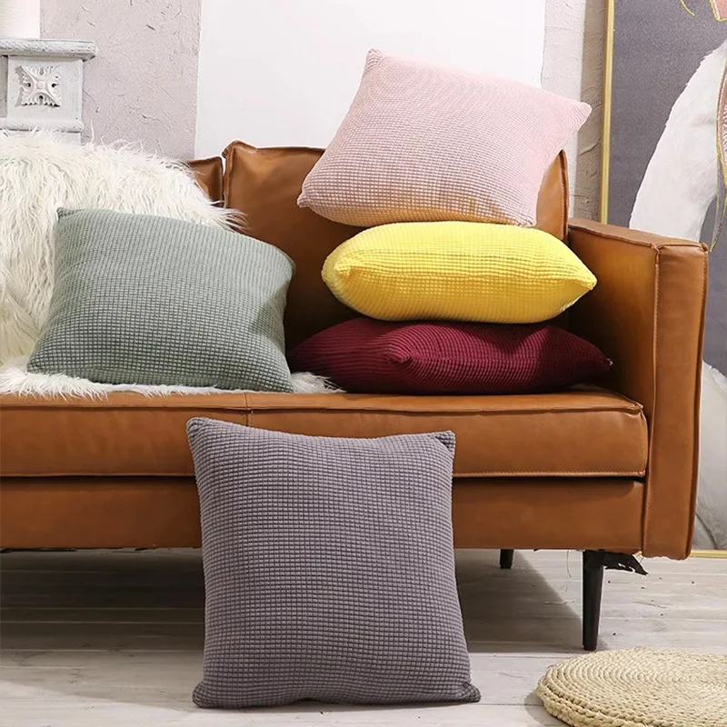 Solid Luxurious Square Pillow Case Plain Color Simple Office Car Sofa Living Room Bedside Backrest Cushion Pillowcase Core-free