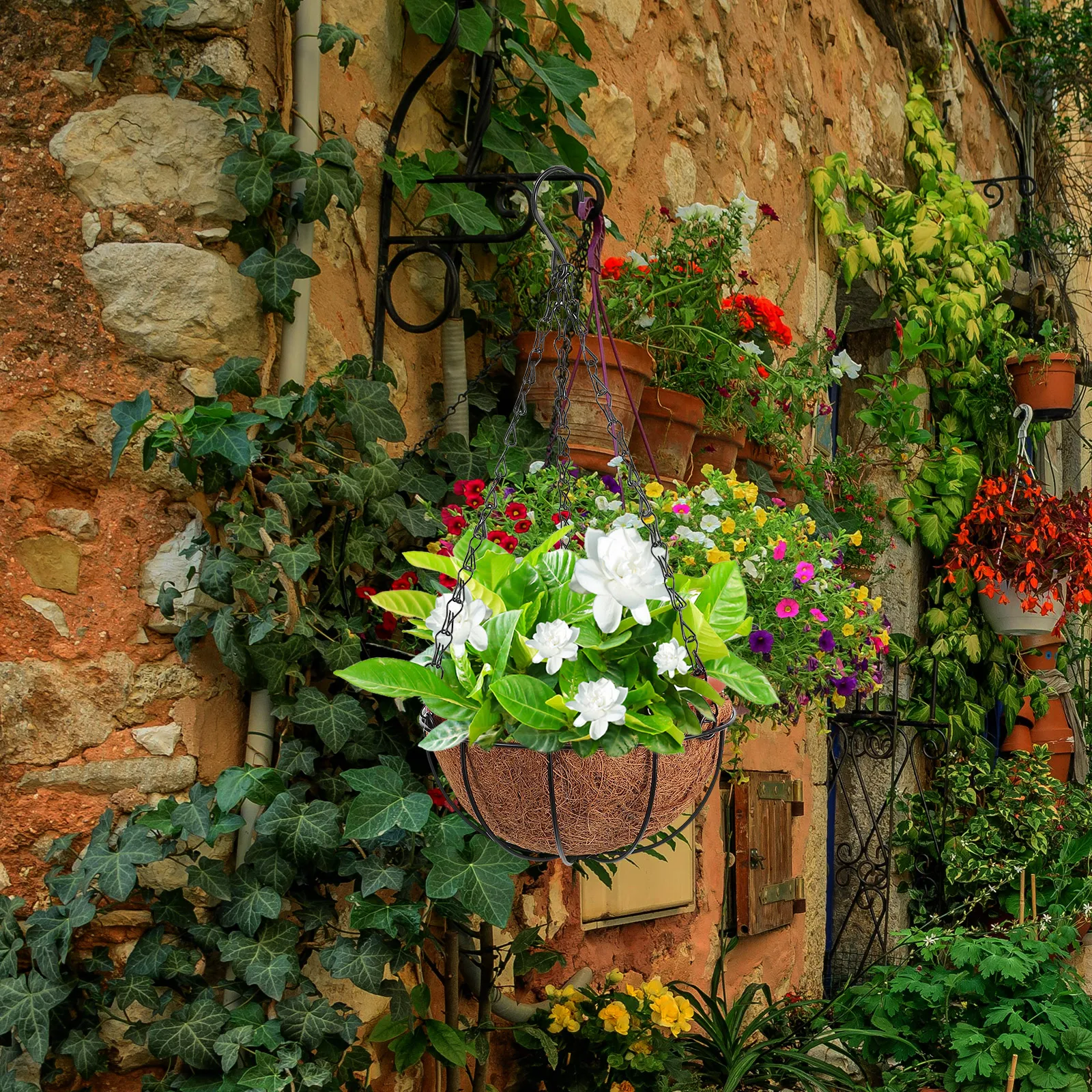 

Plant Pot Coconut Fiber Iron Flowerpot Durable Decorative Wall Mount Basket Gardening Planter for Indoor Outdoor Herbs for Log