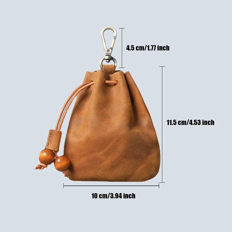 Handgefertigter Vintage-Geldbeutel aus echtem Leder mit Kordelzug, Mini-Portemonnaie aus weichem Leder, Schlüsselbörse für Damen – Detail 3