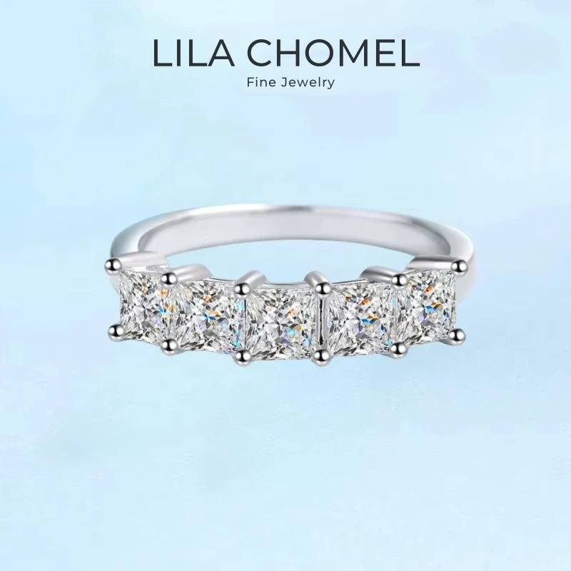 Women Engagement 18K White Gold Wedding Band 5pcs Moissanite Diamond 2CT Wife Birthday Gift PT950 Platinum Girl Valentine's Day