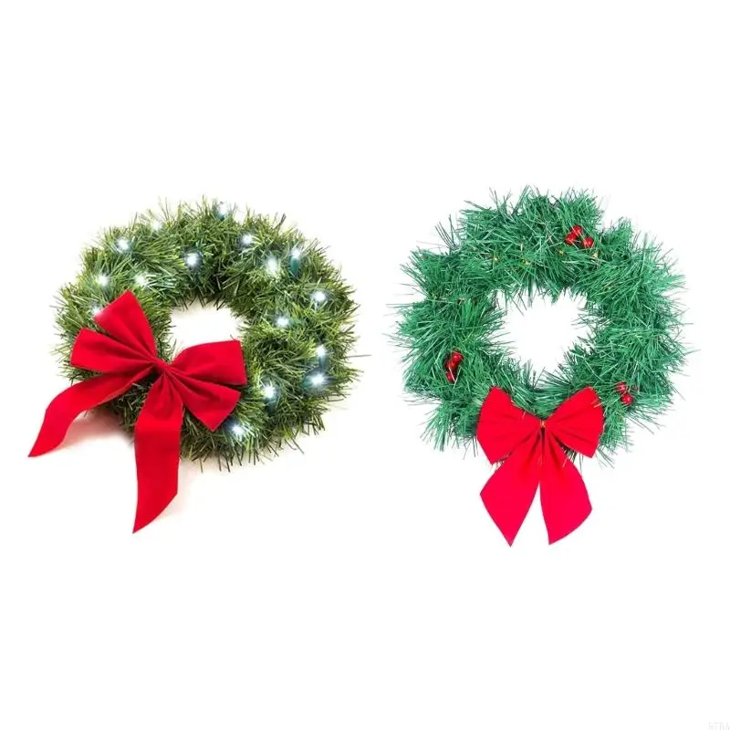 57BA Christmas Wreath Lighted Artificial Automotive-Wreath with Adjustable Bow Berries for Car Exterior Christmas Decorations