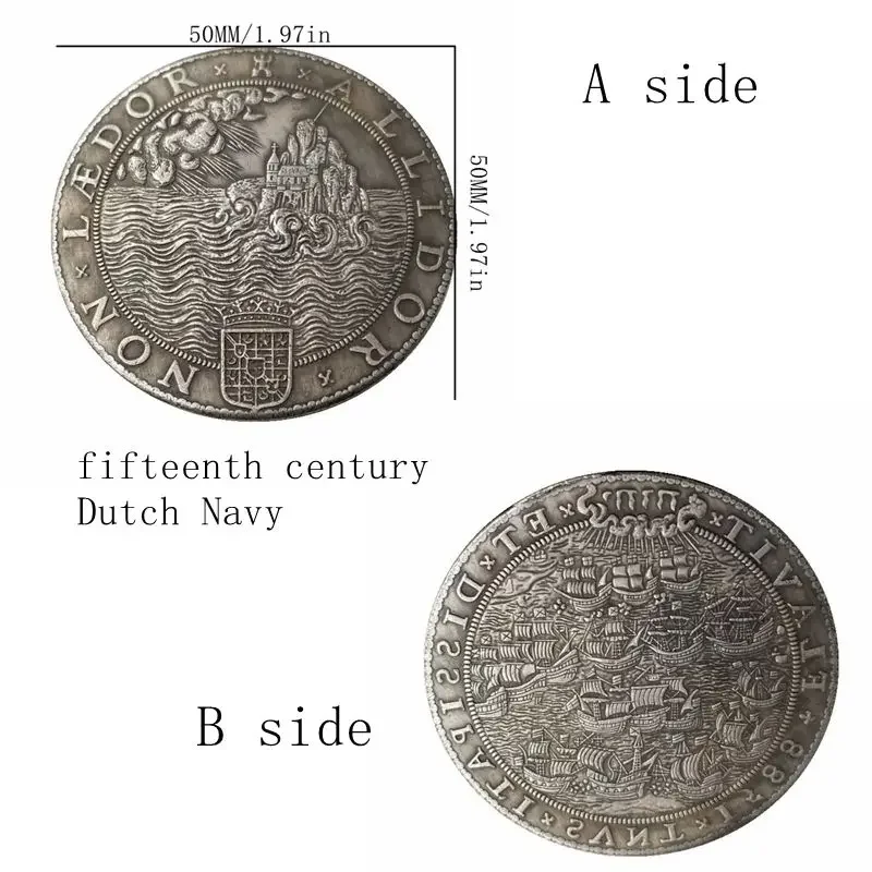 Antique Craft Old Coins 15th Century Dutch Navy Decorative Commemorative Coins Maritime Trade Decorative Coins