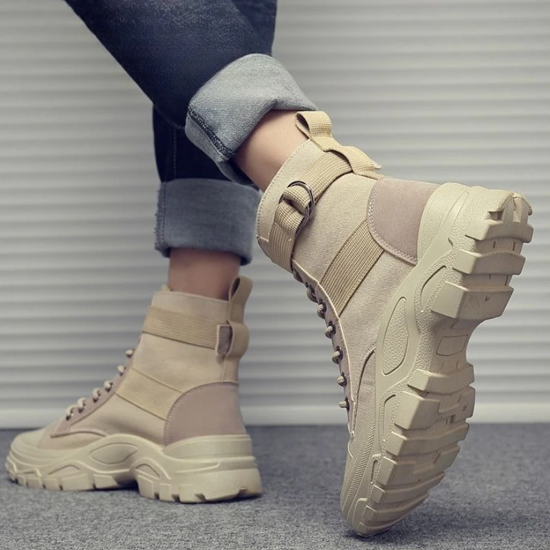 

​Thick Sole High Top Men Sports Canvas Boots 2025 New Spring Autumn Outdoor Hiking Lightweight Trendy Design​ New Classic