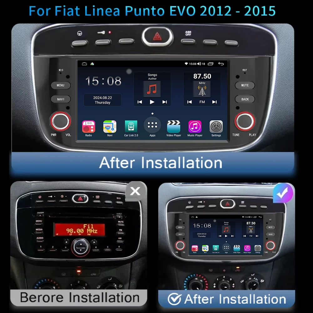 For Fiat Linea Punto EVO 2012 2013 2014 2015 Multimedia Player GPS Navigation Android Auto Car Radio Carplay