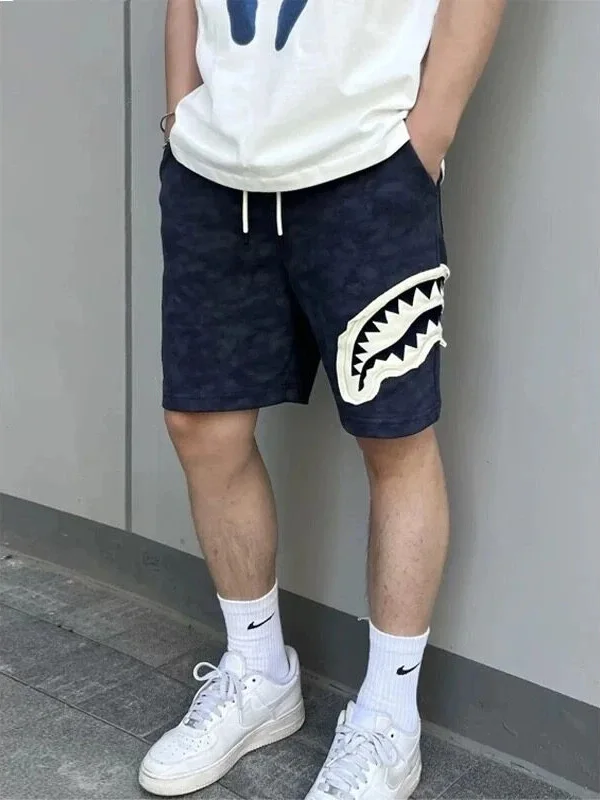 

Design Sensation Shark Mouth Patchwork Shorts Men's Summer Thin Straight Cut Five-Point Pants Cool Beachwear Casual Shorts