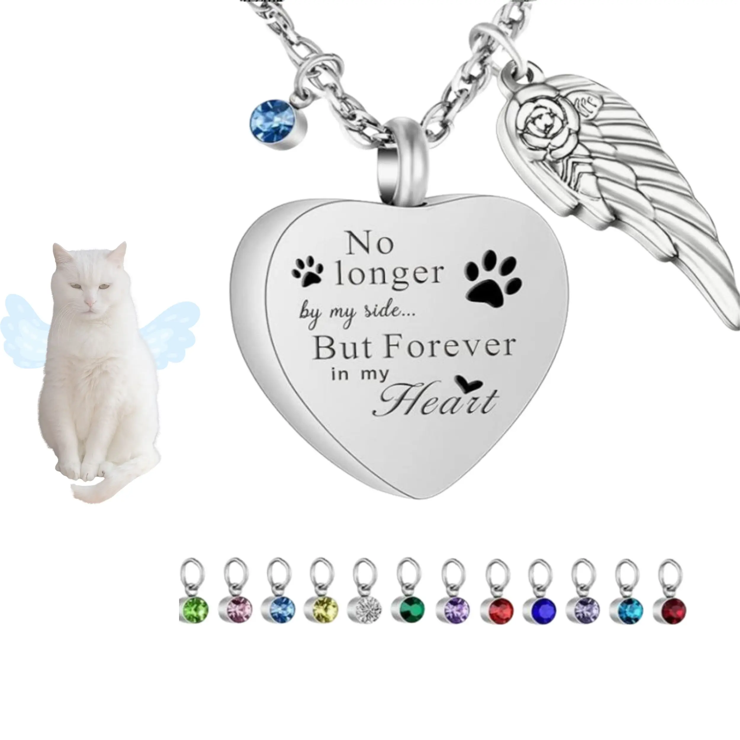 

Heart Shape Urn Necklace for Pet Ashes Memorial Birthstone Dog Cat Cremation Jewelry