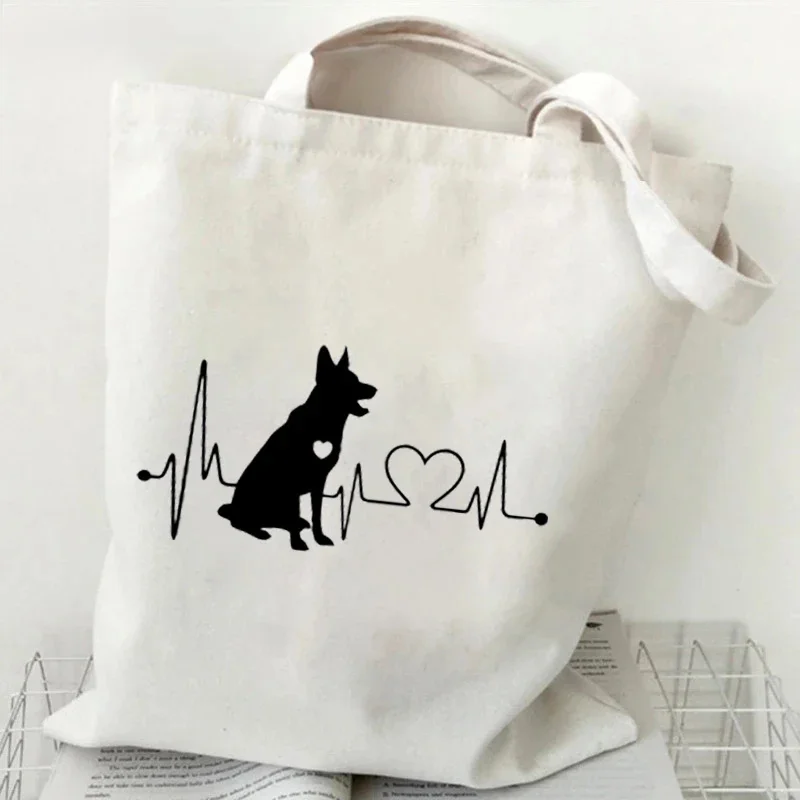 مضحك الكلب ونبضات القلب الجرافيك النساء الرجال حقيبة كتف Harajuku موضة الحيوان عاشق أكياس التسوق طالب حقائب اليد في الهواء الطلق