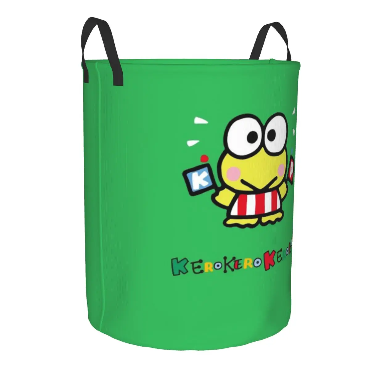 Custom Keroppi Anime Manga Laundry Basket Collapsible Clothes Hamper for Nursery Kids Toys Storage Bag