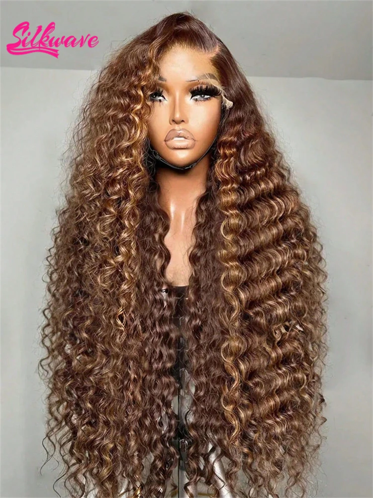 

Silkwave Brown 427 Highlight 30Inch Honey Curly Lace Front Human Hair Wigs 13x6 13x4 Ombre Deep Wave Lace Frontal Wigs For Women