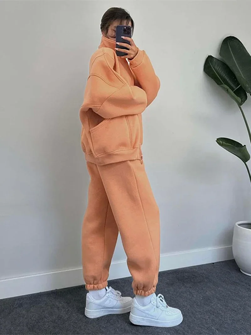 Streetwear 2 Piece Sets Women Outfit Autumn Clothes Women 2024 Solid Jacket Top and Pants Sets Casual Fleece Sweatsuit Woman Set