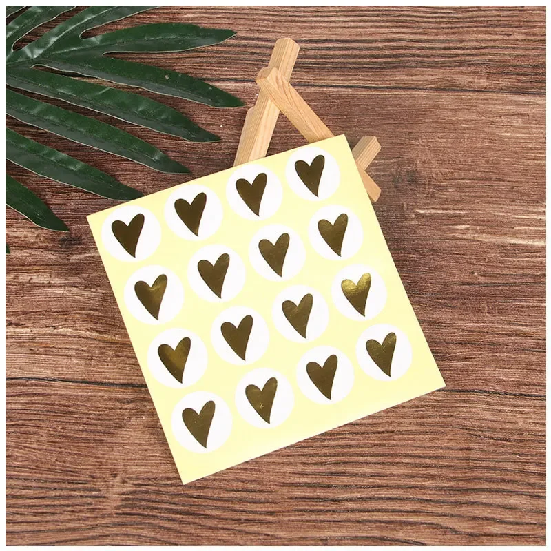 Round Gold Heart Adhesive Sticker Cute Sealing Label Sticker For Birthday Cards Envelope Gifts Decoration Stationery 80/160 Pcs