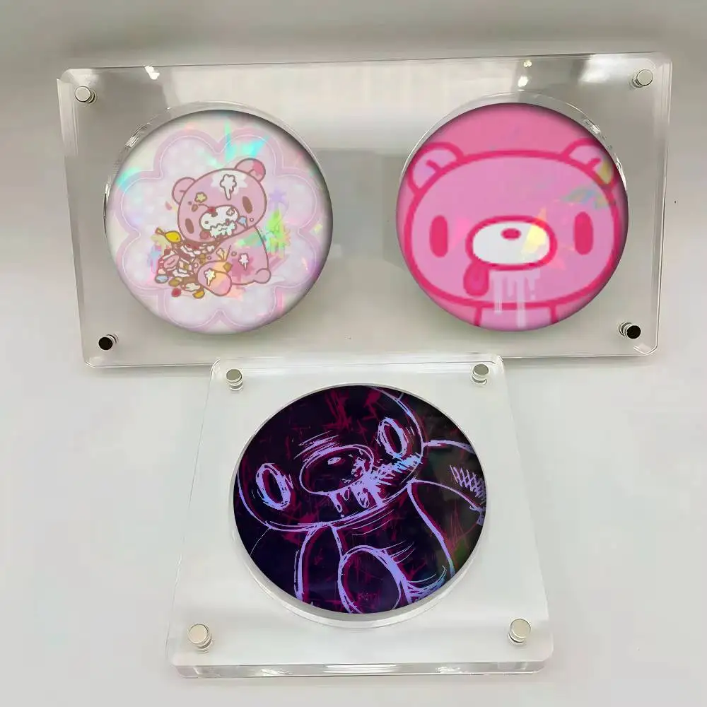 Kawaii G-Gloomys Pink Bear   Badge Creative Round Plastic Brooch Clothes Decorative Pins Jewelry Gifts for Friends