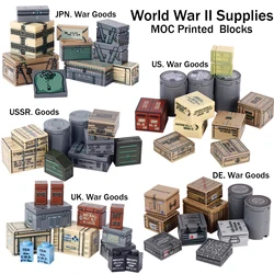MOC WW2 Military War Goods Printed Building Blocks Kit Weapons US Soldiers Army War Supplies Bricks Assemble Toys Boys