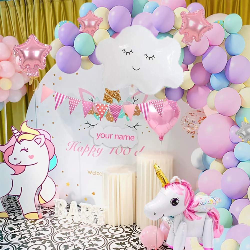 Unicorn Theme Party Decoration Balloon Garland Kit with 3D Unicorn Balloon For Baby Shower Macaron Party Happy Birthday Supplies