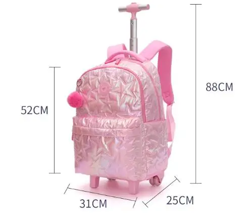 School Kids Rolling Backpack for Girls With Wheels Trolley Wheeled Backpacks for Girls Travel Bags 3PCS Girl Backpack  On Wheels