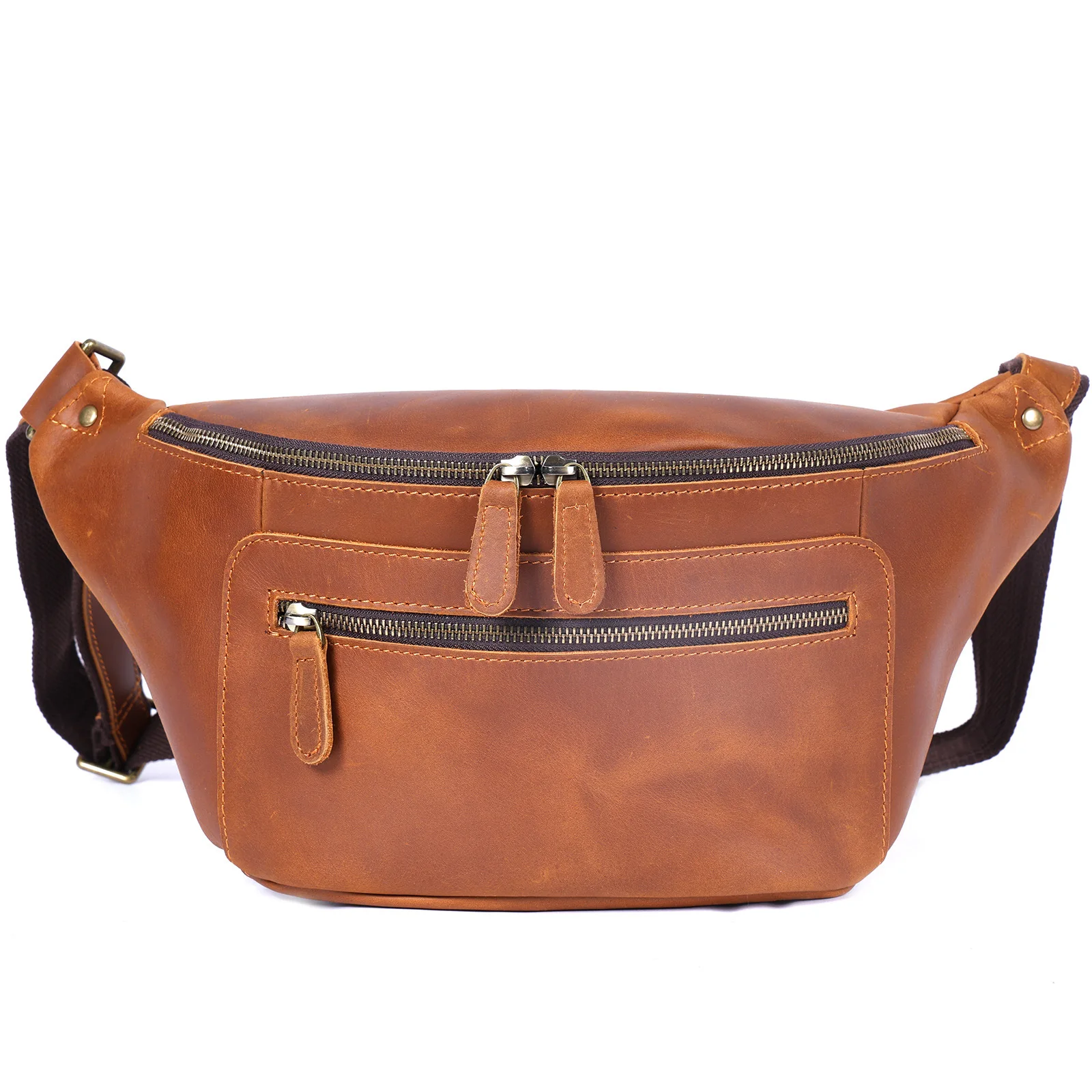 casual vintage high-quality first layer cowhide men's phone chest bag outdoor travel luxury genuine leather sports crossbody bag