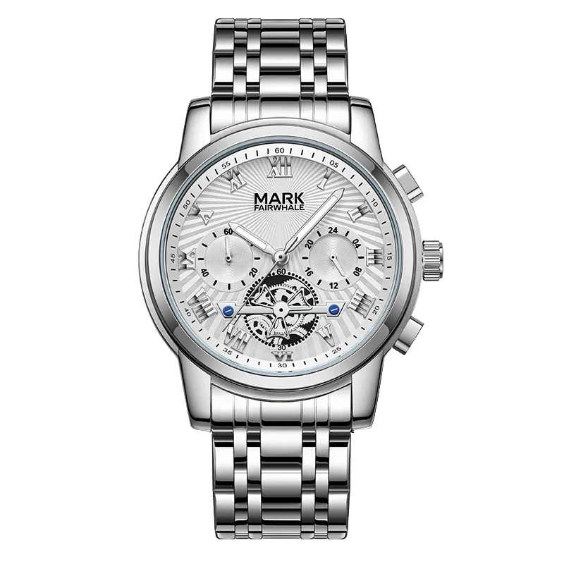 

MARK FAIRWHALE Trend Business Stainless Steel Quartz Man Watch Chronograph Roman numerals Luminous with Waterproof