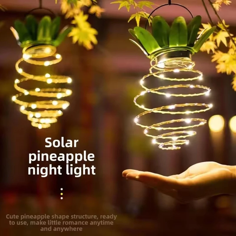 Solar Charging Light LED Copper Wire Light String Pineapple Iron Lantern Outdoor Waterproof Garden Decorative Hanging Lights
