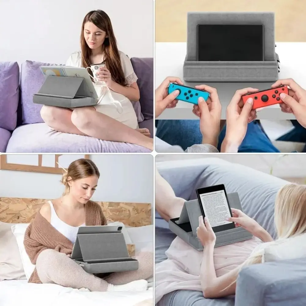 2-in-1 Tablet Pillow Stand for Lap Foldable Multi-angle Adjustment Bed Sofa Phone Holder with Pen Slot Portable EReader Holder