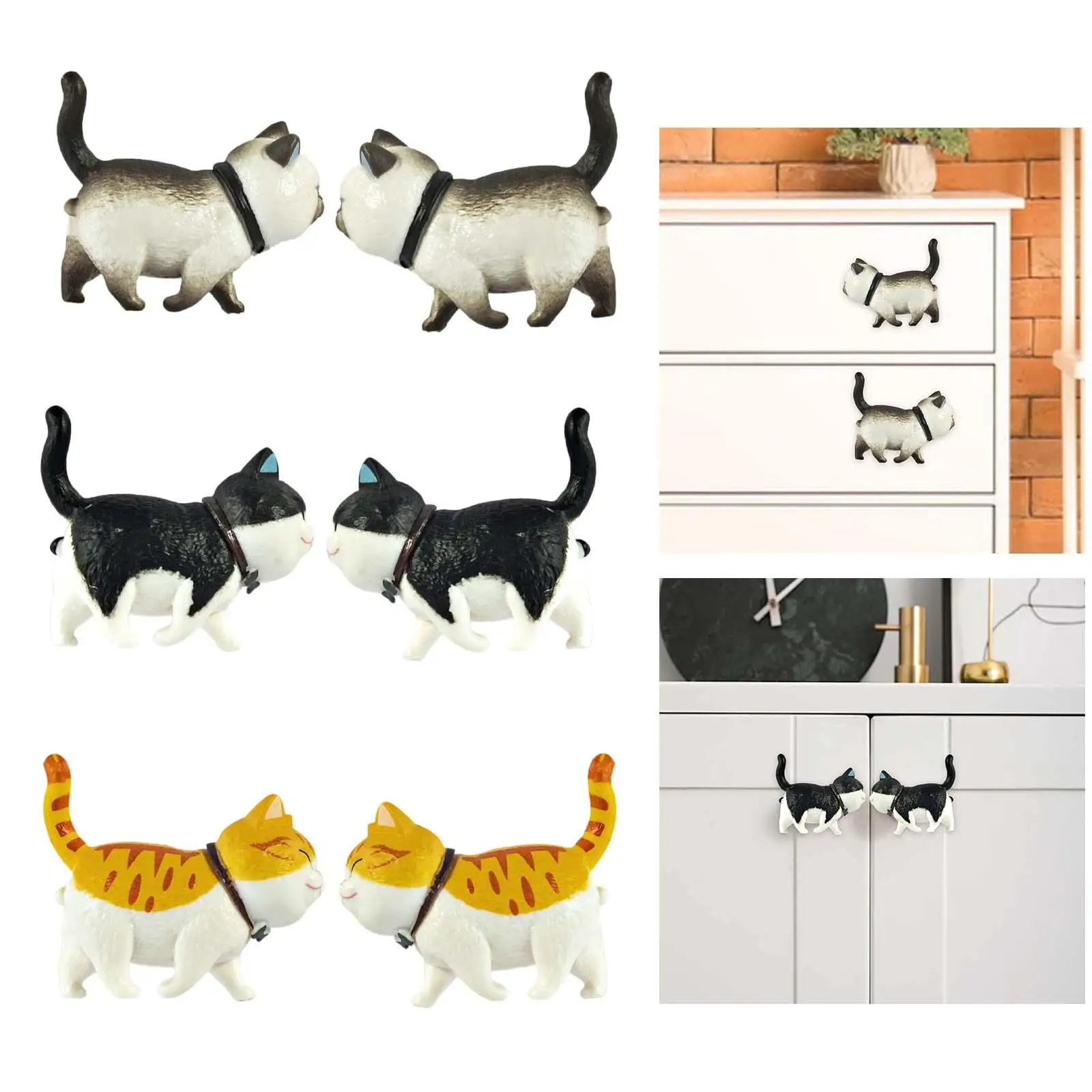 2 Pieces Cat Figurine Cabinet Knobs Cute Easy to Install Lovely Dresser Handles