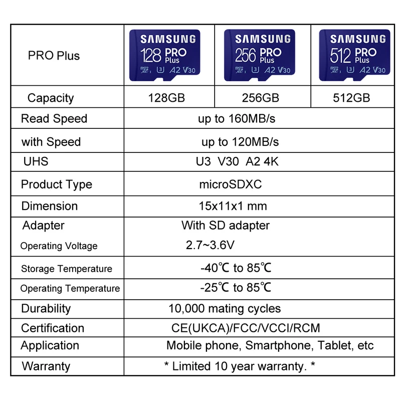 Imagem -05 - Samsung Pro e Evo Plus Cartão de Memória Micro sd Cartões tf Memória Flash Microsd para Telefone pc 32gb 64gb 128gb 256gb