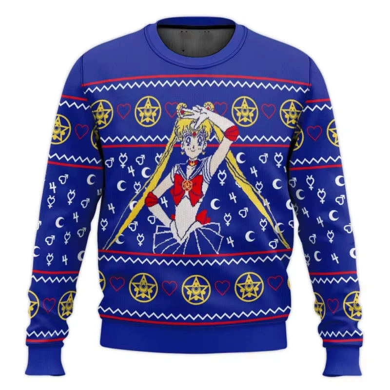 Camisola de Sailor Moon, natal feio, anime 3D, sudadera, tops de otoño e invierno, cosplay, Papá Noel, pulóver de dibujos animados, suéter